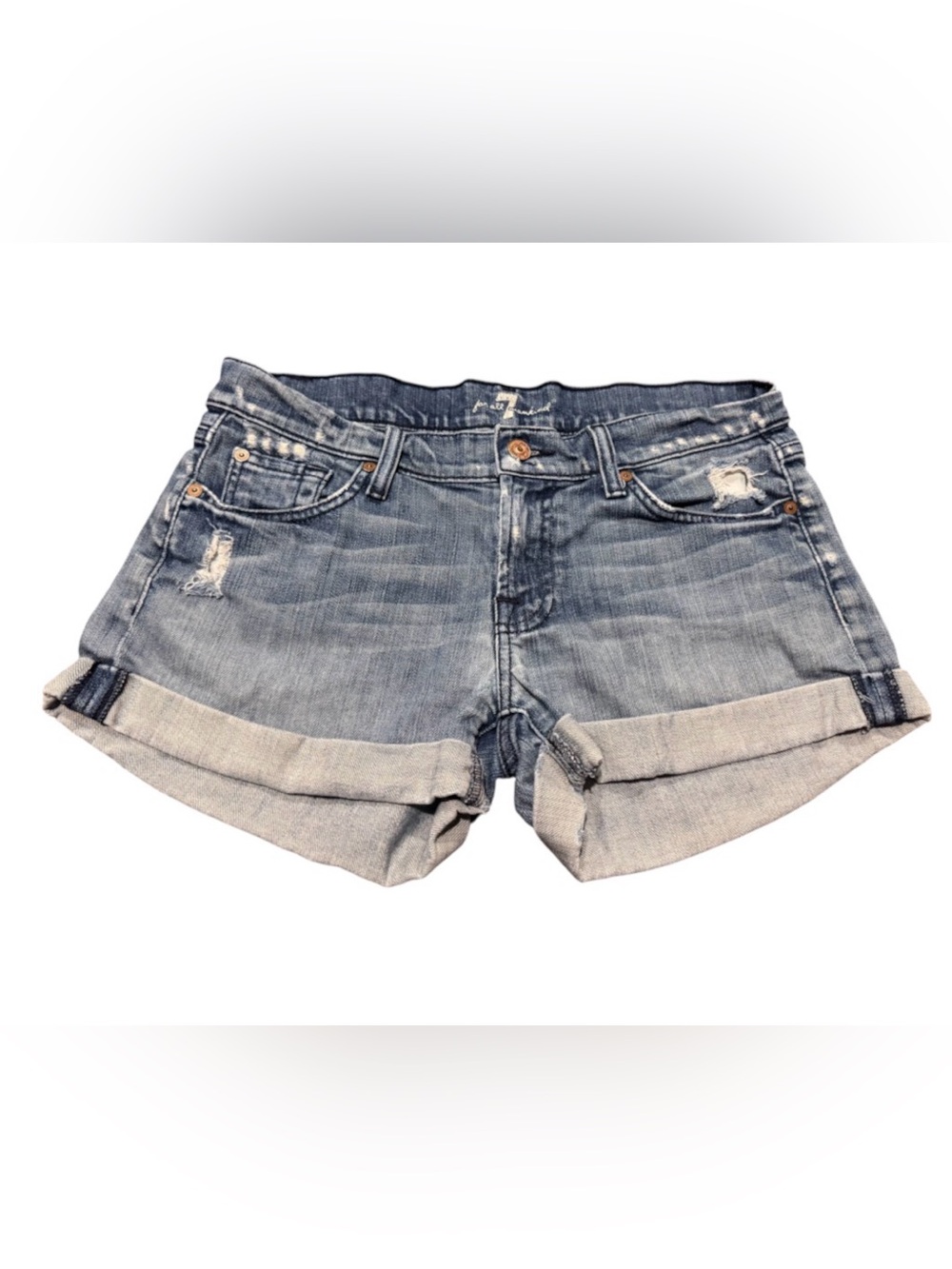 7 For All Mankind Womens Size 27 Light Wash Cuffed Denim Jean Shorts